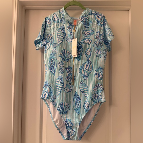 Lilly Pulitzer Randee Short Sleeve Zip-Front Swimsuit 14